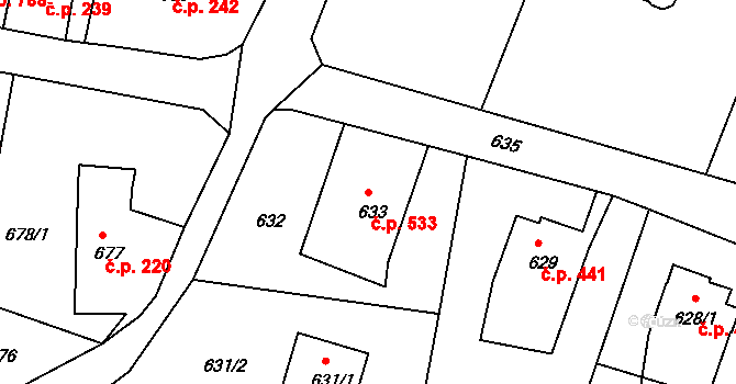 Liberec XIV-Ruprechtice 533, Liberec na parcele st. 633 v KÚ Ruprechtice, Katastrální mapa