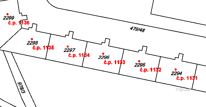 Nový Hradec Králové 1133, Hradec Králové na parcele st. 2296 v KÚ Nový Hradec Králové, Katastrální mapa