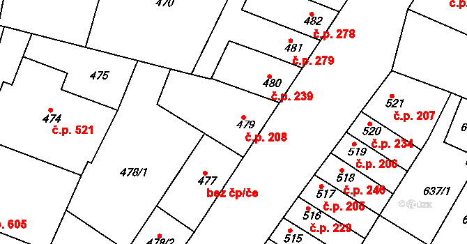 Blučina 208 na parcele st. 479 v KÚ Blučina, Katastrální mapa