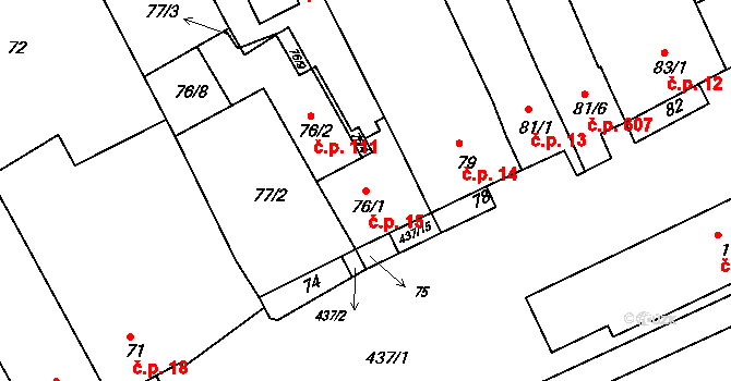 Moravany 15 na parcele st. 76/1 v KÚ Moravany u Brna, Katastrální mapa