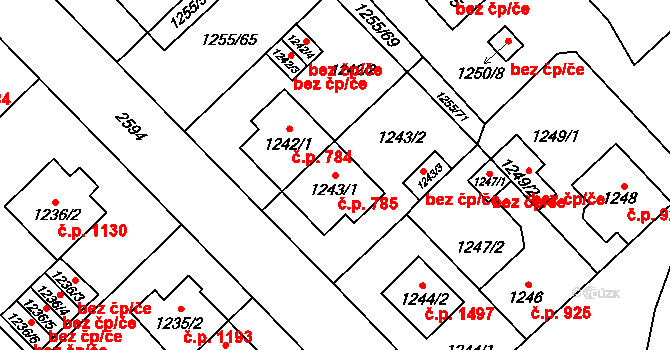 Doubravka 785, Plzeň na parcele st. 1243/1 v KÚ Doubravka, Katastrální mapa