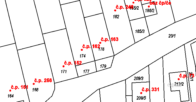 Želešice 163 na parcele st. 178 v KÚ Želešice, Katastrální mapa