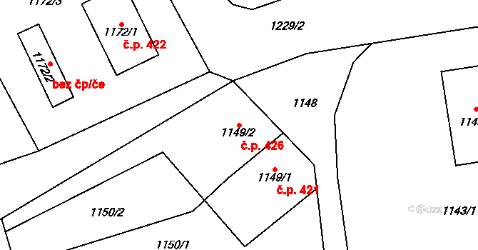 Bludovice 426, Havířov na parcele st. 1149/2 v KÚ Bludovice, Katastrální mapa