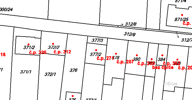 Přerov VI-Újezdec 271, Přerov na parcele st. 377/2 v KÚ Újezdec u Přerova, Katastrální mapa