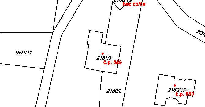 Útočiště 649, Klášterec nad Ohří na parcele st. 2181/3 v KÚ Klášterec nad Ohří, Katastrální mapa