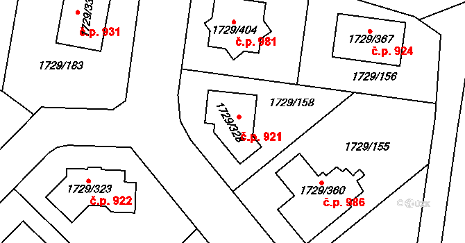 Ďáblice 921, Praha na parcele st. 1729/328 v KÚ Ďáblice, Katastrální mapa