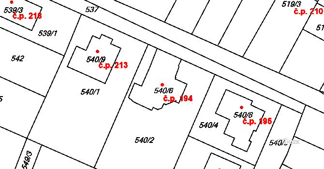Horákov 194, Mokrá-Horákov na parcele st. 540/6 v KÚ Horákov, Katastrální mapa