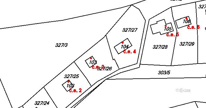 Srlín 3, Bernartice na parcele st. 103 v KÚ Srlín, Katastrální mapa