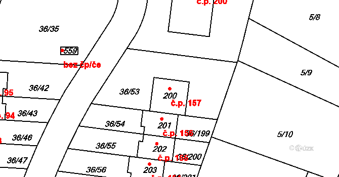 Nová Ves 157 na parcele st. 200 v KÚ Nová Ves u Prahy, Katastrální mapa