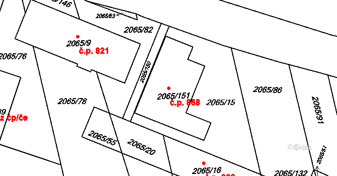 Tuřany 868, Brno na parcele st. 2065/151 v KÚ Tuřany, Katastrální mapa