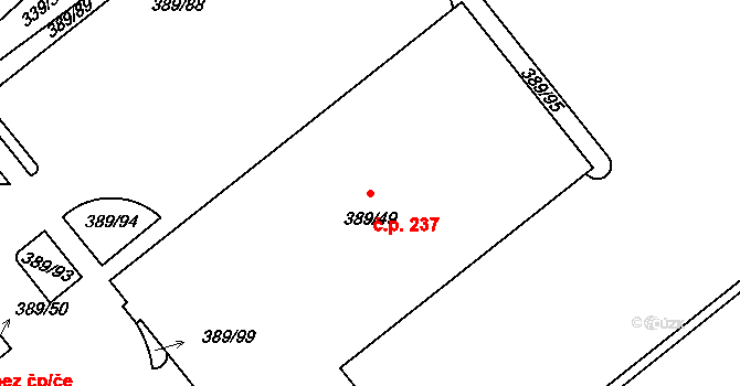 Plačice 237, Hradec Králové na parcele st. 389/49 v KÚ Plačice, Katastrální mapa