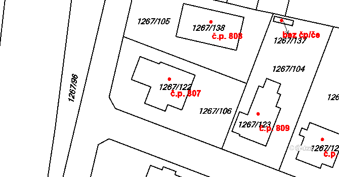 Suchdol nad Lužnicí 807 na parcele st. 1267/122 v KÚ Suchdol nad Lužnicí, Katastrální mapa