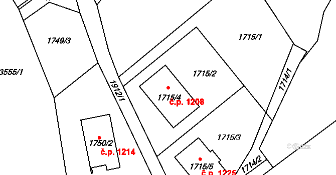 Svinov 1208, Ostrava na parcele st. 1715/4 v KÚ Svinov, Katastrální mapa