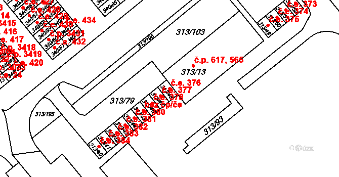 Vyškov-Předměstí 376, Vyškov na parcele st. 313/48 v KÚ Vyškov, Katastrální mapa