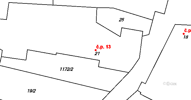 Třešně 13, Záhoří na parcele st. 21 v KÚ Třešně u Záhoří, Katastrální mapa