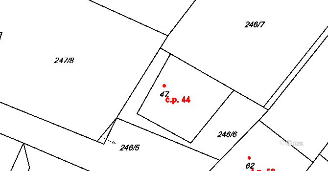 Třebsín 44, Krňany na parcele st. 47 v KÚ Třebsín, Katastrální mapa