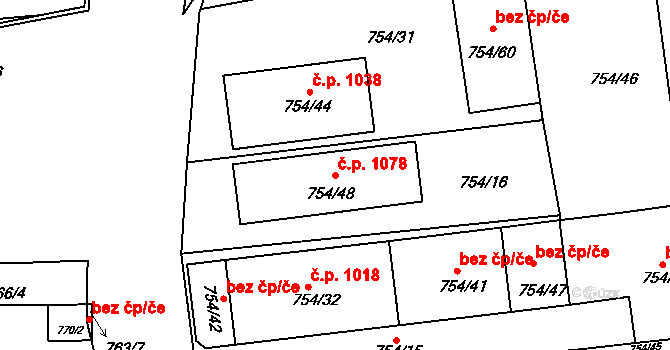 Zruč nad Sázavou 1078 na parcele st. 754/48 v KÚ Zruč nad Sázavou, Katastrální mapa