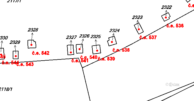 Pacov 539 na parcele st. 2325 v KÚ Pacov, Katastrální mapa