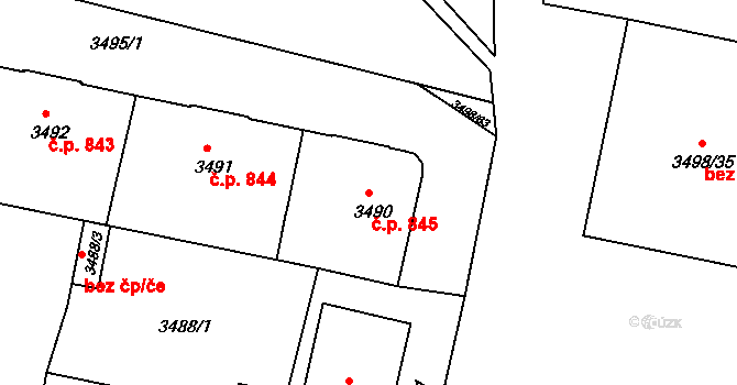 Děčín VI-Letná 845, Děčín na parcele st. 3490 v KÚ Podmokly, Katastrální mapa
