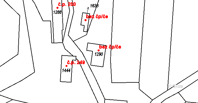 Hovězí 39526852 na parcele st. 1290 v KÚ Hovězí, Katastrální mapa