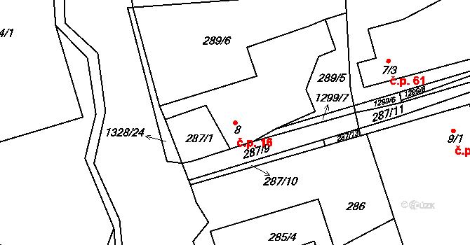 Ublo 16 na parcele st. 8 v KÚ Ublo, Katastrální mapa