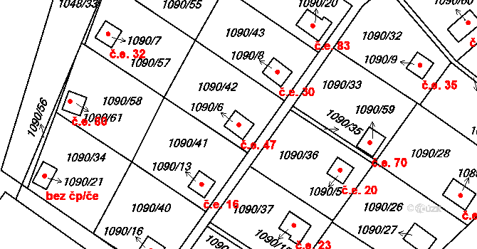 Bludovice 47, Havířov na parcele st. 1090/6 v KÚ Bludovice, Katastrální mapa