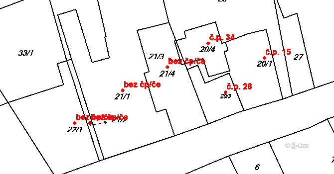 Rožďalovice 42719852 na parcele st. 21/4 v KÚ Podolí u Rožďalovic, Katastrální mapa