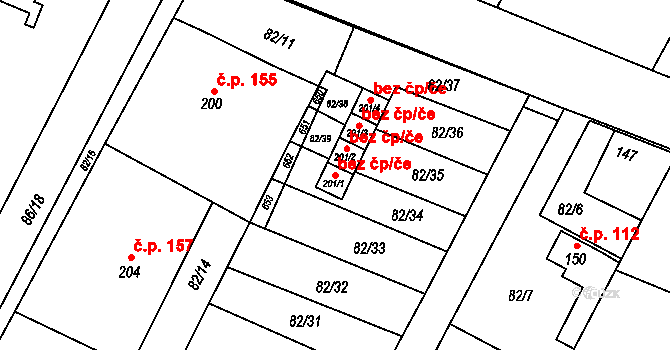 Lesonice 44096852 na parcele st. 201/1 v KÚ Lesonice, Katastrální mapa
