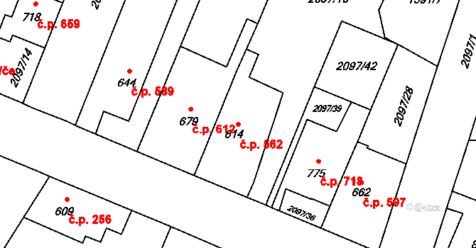 Kateřinky 562, Opava na parcele st. 614 v KÚ Kateřinky u Opavy, Katastrální mapa
