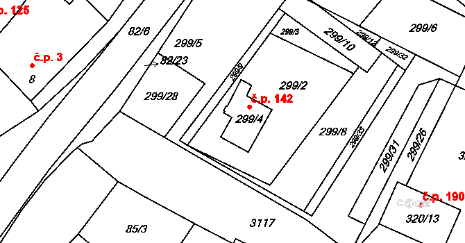 Těšetice 47493852 na parcele st. 299/4 v KÚ Těšetice u Znojma, Katastrální mapa