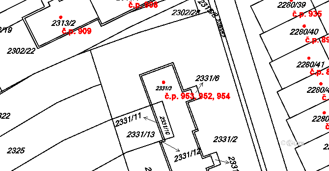 Nivnice 952,953,954 na parcele st. 2331/3 v KÚ Nivnice, Katastrální mapa