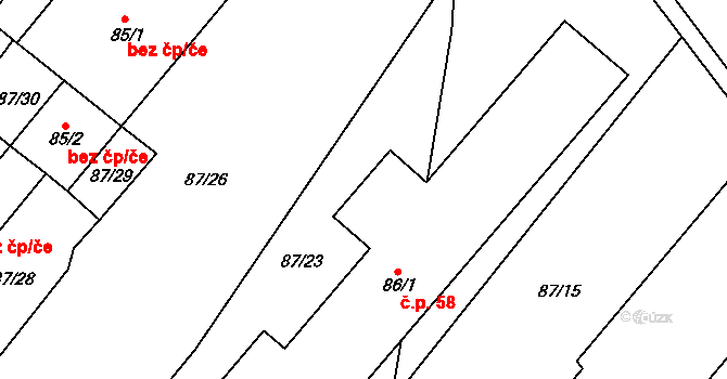 Luženičky 48633852 na parcele st. 87/22 v KÚ Luženičky, Katastrální mapa