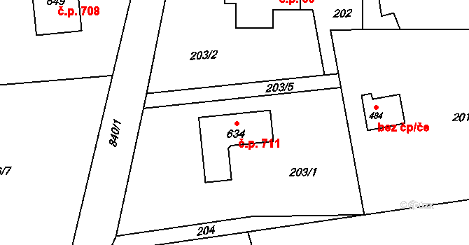 Prostřední Bludovice 711, Horní Bludovice na parcele st. 634 v KÚ Prostřední Bludovice, Katastrální mapa