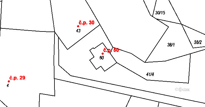 Závratec 50, Třemošnice na parcele st. 60 v KÚ Závratec, Katastrální mapa