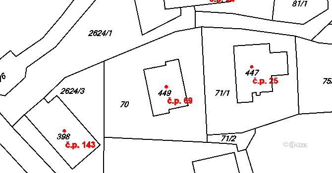 Záboří 69, Proseč na parcele st. 449 v KÚ Záboří u Proseče, Katastrální mapa