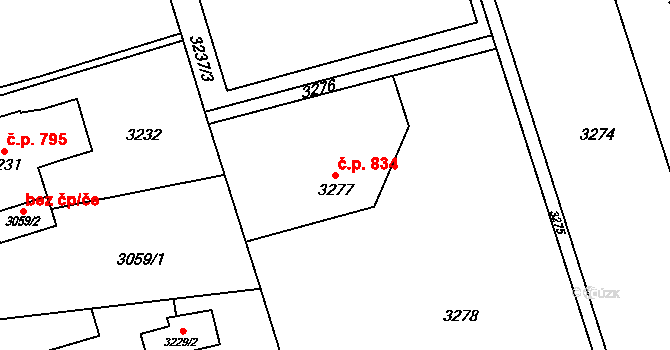Doubrava 834 na parcele st. 3277 v KÚ Doubrava u Orlové, Katastrální mapa