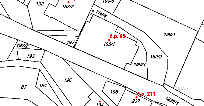 Hrabenov 83, Ruda nad Moravou na parcele st. 133/1 v KÚ Hrabenov, Katastrální mapa