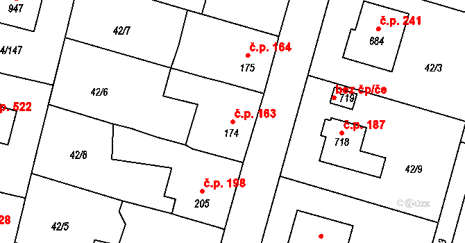 Nučice 163 na parcele st. 174 v KÚ Nučice u Rudné, Katastrální mapa