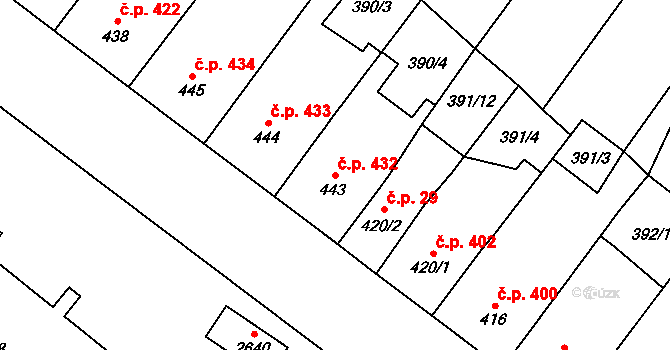 Přeštice 432 na parcele st. 443 v KÚ Přeštice, Katastrální mapa