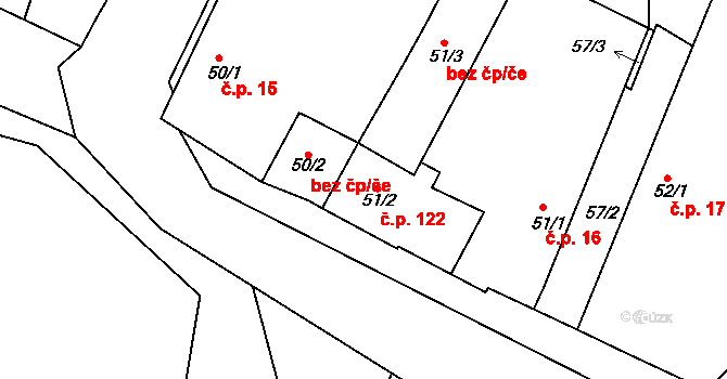 Přehýšov 122 na parcele st. 51/2 v KÚ Přehýšov, Katastrální mapa