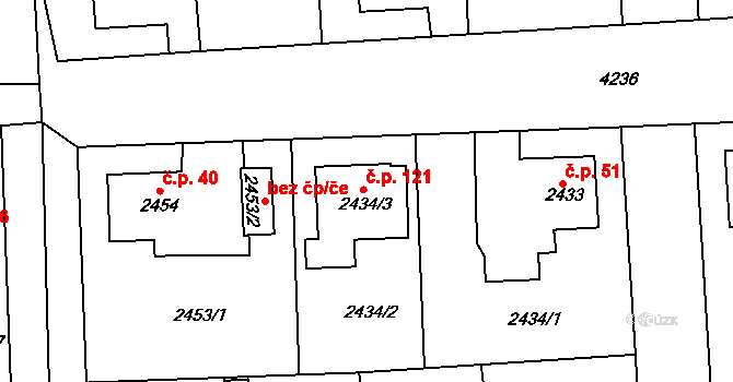 Cihelny 121, Jaroměř na parcele st. 2434/3 v KÚ Jaroměř, Katastrální mapa