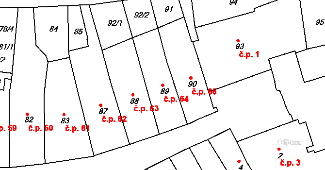Jaroměř 64 na parcele st. 89 v KÚ Jaroměř, Katastrální mapa