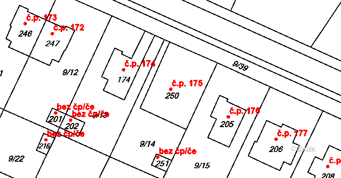 Srch 175 na parcele st. 250 v KÚ Srch, Katastrální mapa