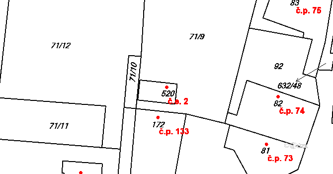 Dymokury 2 na parcele st. 520 v KÚ Dymokury, Katastrální mapa