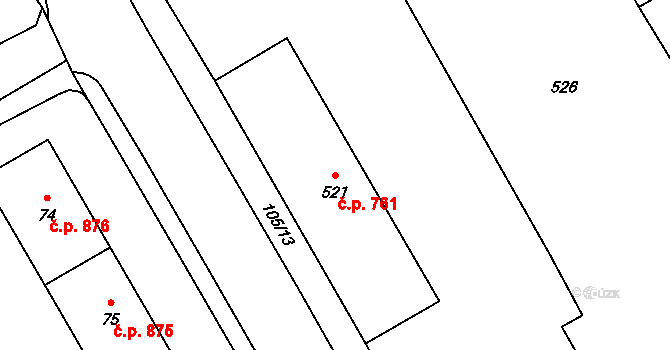 Kopřivnice 761 na parcele st. 521 v KÚ Kopřivnice, Katastrální mapa