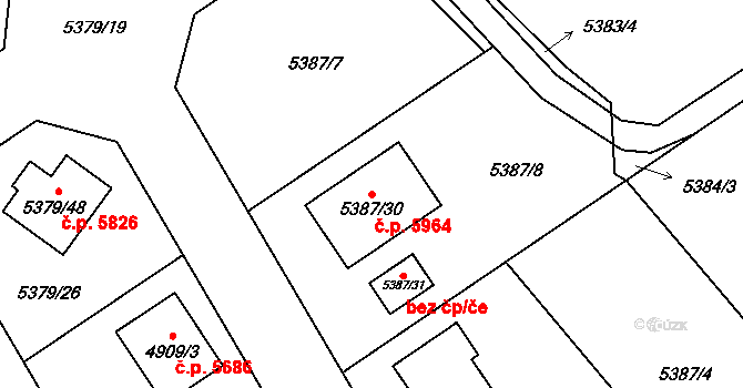 Chomutov 5964 na parcele st. 5387/30 v KÚ Chomutov I, Katastrální mapa