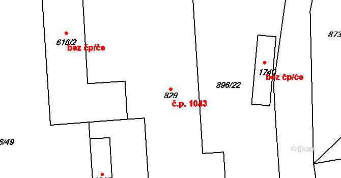 Světlá nad Sázavou 1043 na parcele st. 829 v KÚ Světlá nad Sázavou, Katastrální mapa
