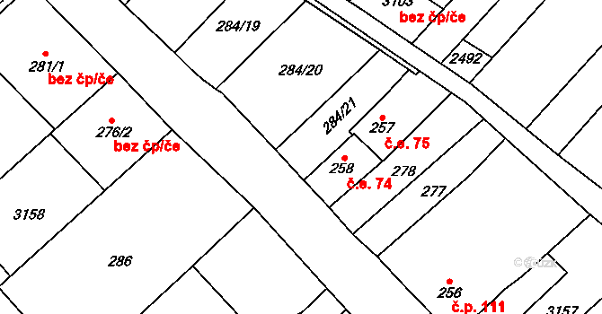Popice 76 na parcele st. 284/21 v KÚ Popice, Katastrální mapa