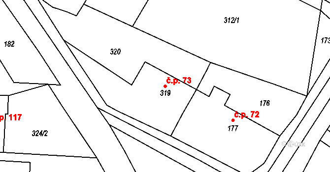 Popovice 73, Rataje na parcele st. 319 v KÚ Popovice u Kroměříže, Katastrální mapa
