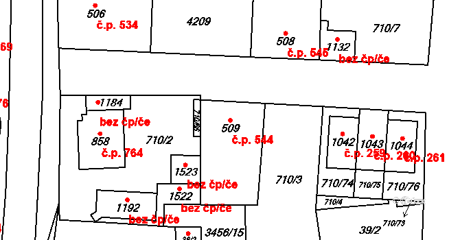 Hrušovany nad Jevišovkou 544 na parcele st. 509 v KÚ Hrušovany nad Jevišovkou, Katastrální mapa